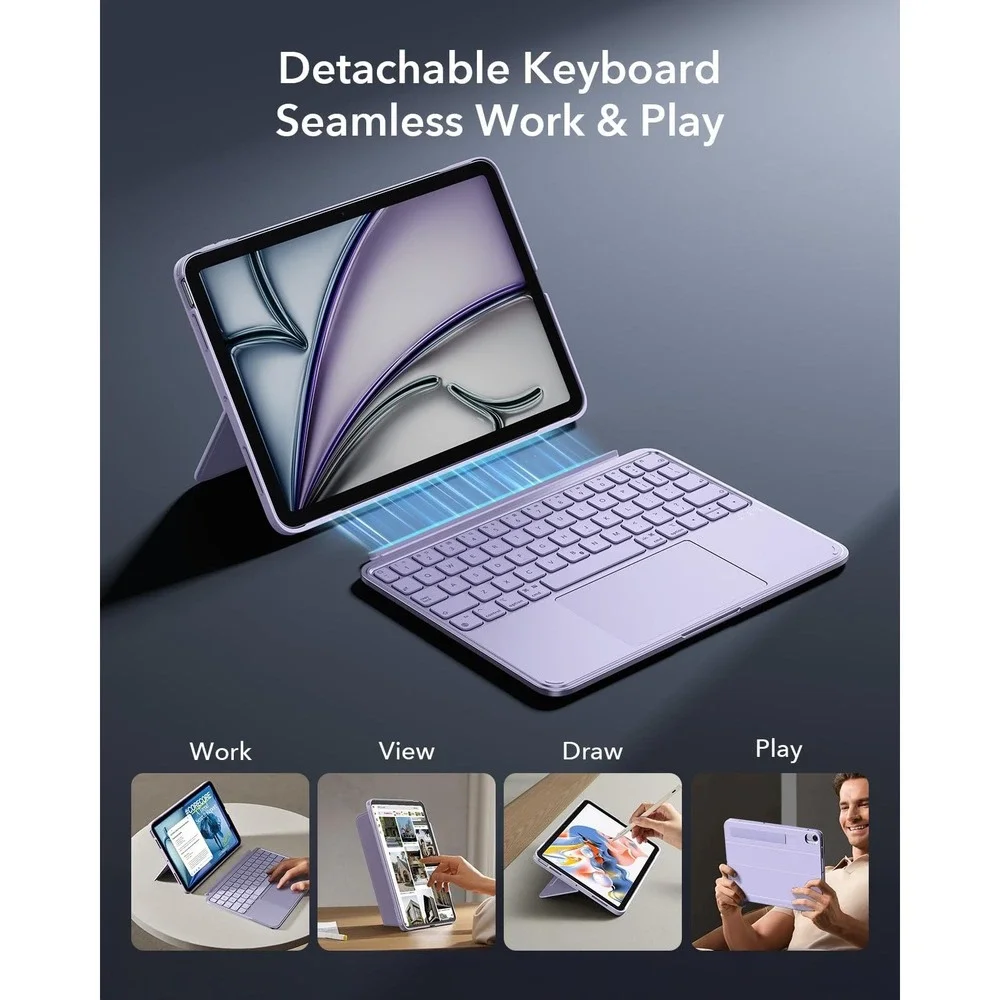ESR iPad Air 11 Case Detachable Keyboard Multi-Angle Stand Purple M4 M3 M2